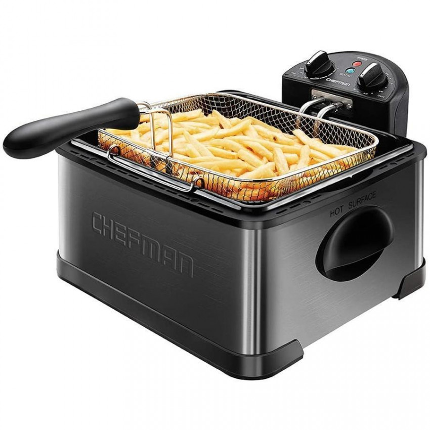 FRITEUSE XL 4.5L 1700 WATTS EN ACIER INOX NOIR CHEFMAN