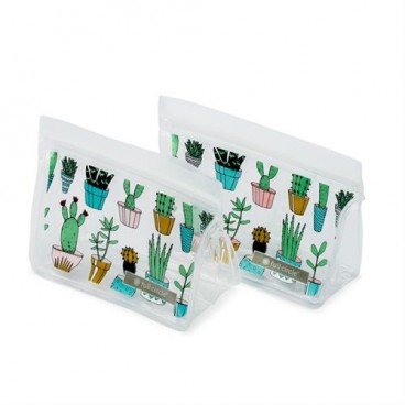 SACS (2) À GOÛTER RÉUTILISABLES 18 CM X 12 CM CACTUS