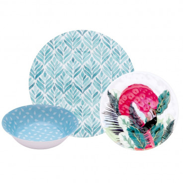 VAISSELLE EN MÉLAMINE 12 PIÈCES FLAMINGO
